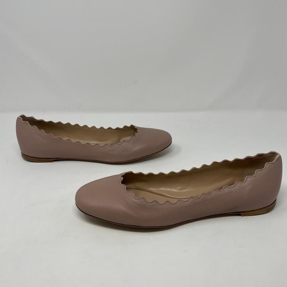 New Chloe Lauren Scalloped Leather Ballet Flats in Pink Tea - Picture 13 of 16